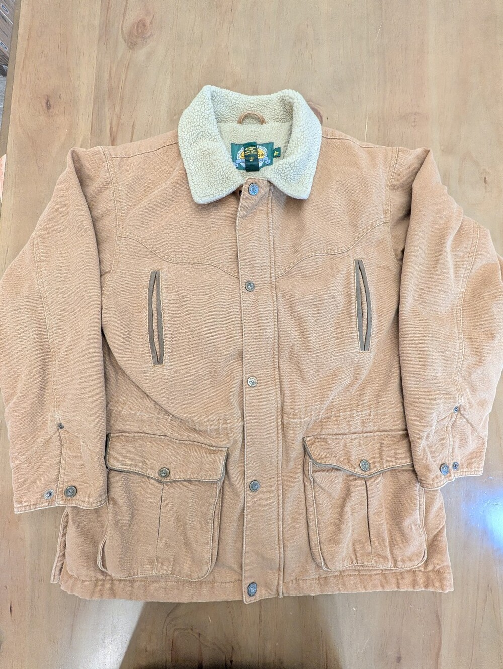 Vintage Cabela's Sherpa Collar Canvas Work Jacket Tan Heavy Duty Men's Size L